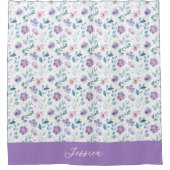 Lila Grüne Aquarell-Wildblumen-Monogramm-Name Duschvorhang (Vorderseite)