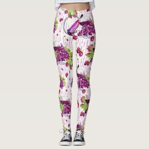 Lila grüne Beige des Weinflaschen-Trauben-Blätte Leggings
