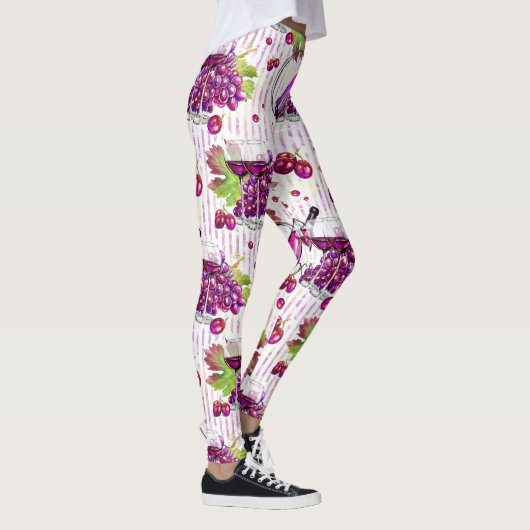 Lila grüne Beige des Weinflaschen-Trauben-Blätter Leggings (Rechts)