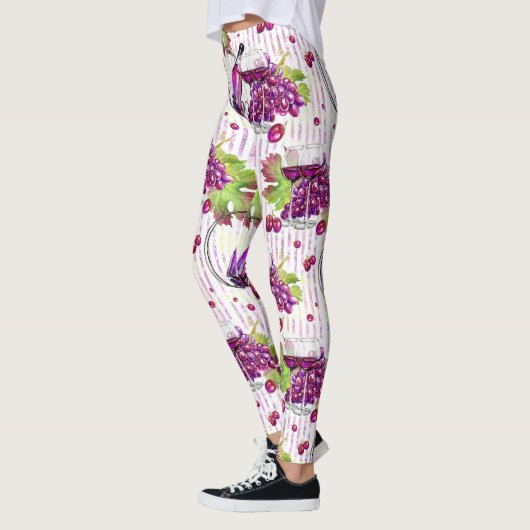 Lila grüne Beige des Weinflaschen-Trauben-Blätter Leggings (Links)