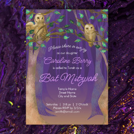 Lila, grüne Blätter, Owls Bat Mitzvah Einladung