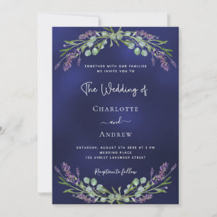Lila-grüne blaue QR RSVP Luxus-Hochzeit  Einladung