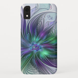 Lila grüne Blume Abstrakt Art Fraktal Monogram Case-Mate iPhone Hülle