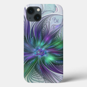 Lila Grüne Blume Abstrakte Fraktal-Kunst Initialen Case-Mate iPhone Hülle