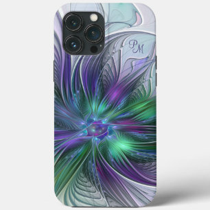 Lila Grüne Blume Abstrakte Fraktal Kunst Initialen Case-Mate iPhone Hülle