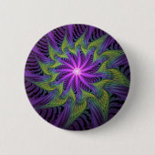 Lila grüne Blume Moderne Abstrakte Fraktal Kunst Button (Vorderseite)