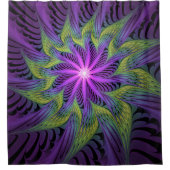 Lila grüne Blume Moderne Abstrakte Fraktal Kunst Duschvorhang (Vorderseite)