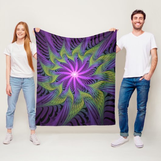Lila grüne Blume Moderne Abstrakte Fraktal Kunst Fleecedecke (Beispiel)