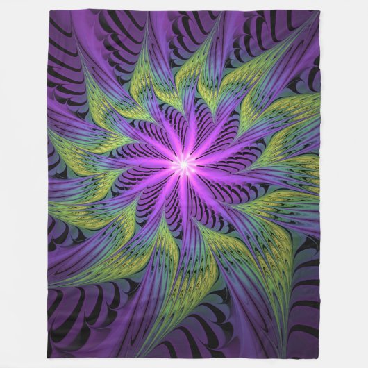 Lila grüne Blume Moderne Abstrakte Fraktal Kunst Fleecedecke (Vorderseite)
