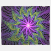Lila grüne Blume Moderne Abstrakte Fraktal Kunst Fleecedecke (Vorderseite (Horizontal))