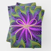 Lila grüne Blume Moderne Abstrakte Fraktal Kunst Geschenkpapier Set (Beispiel)
