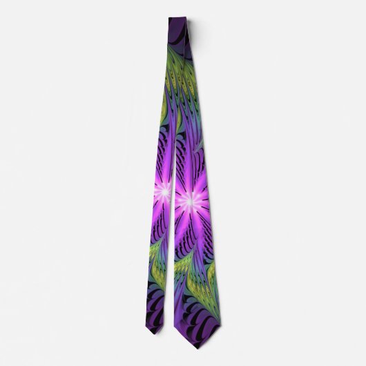 Lila grüne Blume Moderne Abstrakte Fraktal Kunst Krawatte (Rückseite)