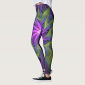 Lila grüne Blume Moderne Abstrakte Fraktal Kunst Leggings (Links)