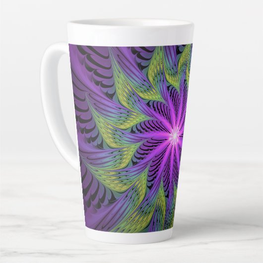 Lila grüne Blume Moderne Abstrakte Fraktal Kunst Milchtasse (Linke Ecke)