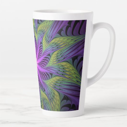 Lila grüne Blume Moderne Abstrakte Fraktal Kunst Milchtasse (Rechts)