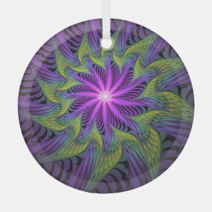 Lila grüne Blume Moderne Abstrakte Fraktal Kunst Ornament Aus Glas
