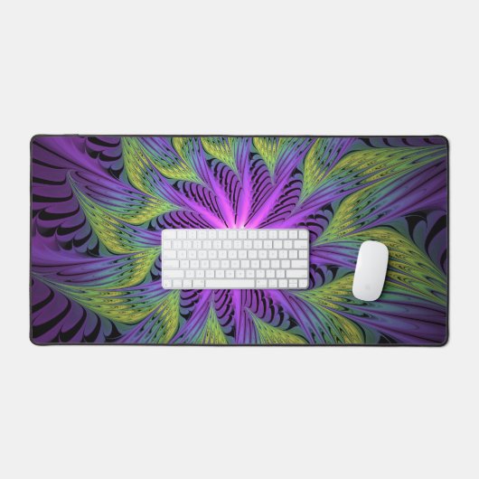 Lila grüne Blume Moderne Abstrakte Fraktal Kunst Schreibtischunterlage (Tastatur & Maus)