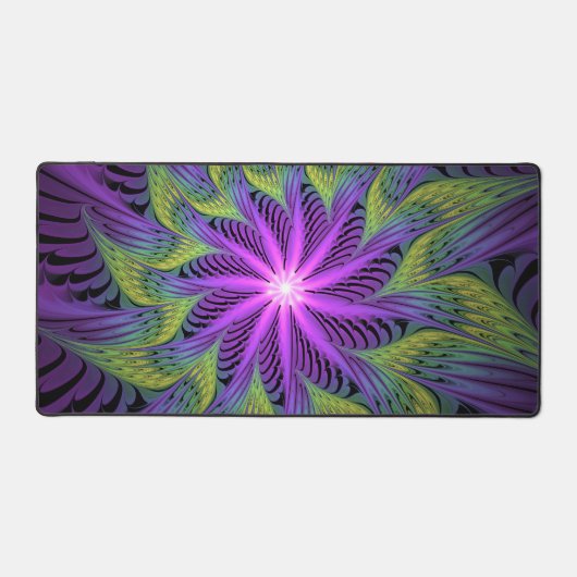 Lila grüne Blume Moderne Abstrakte Fraktal Kunst Schreibtischunterlage (Vorderseite)