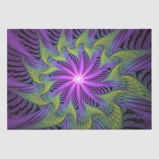 Lila grüne Blume Moderne Abstrakte Fraktal Kunst Seidenpapier (Vorderseite)