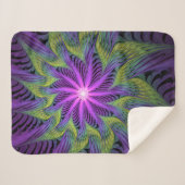 Lila grüne Blume Moderne Abstrakte Fraktal Kunst Sherpadecke (Vorderseite (Horizontal))