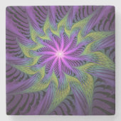 Lila grüne Blume Moderne Abstrakte Fraktal Kunst Steinuntersetzer (Vorderseite)
