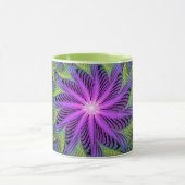 Lila grüne Blume Moderne Abstrakte Fraktal Kunst Tasse (Zentrum)