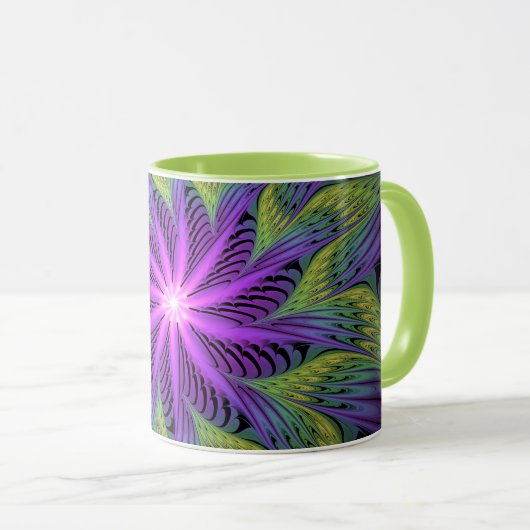 Lila grüne Blume Moderne Abstrakte Fraktal Kunst Tasse (VorderseiteRechts)