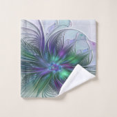 Lila grüne Blume Moderne Abstrakte Kunst Fraktal Badhandtuch Set (Waschlappen)
