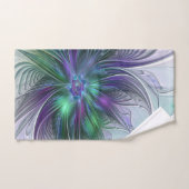 Lila grüne Blume Moderne Abstrakte Kunst Fraktal Badhandtuch Set (Handtuch)