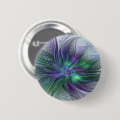 Lila grüne Blume Moderne Abstrakte Kunst Fraktal Button (Vorne & Hinten)