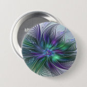 Lila Grüne Blume Moderne Abstrakte Kunst Fraktal Button (Vorne & Hinten)
