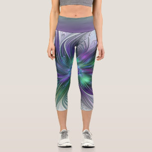 Lila grüne Blume Moderne Abstrakte Kunst Fraktal Capri Leggings
