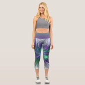 Lila grüne Blume Moderne Abstrakte Kunst Fraktal Capri Leggings (Vorderseite)