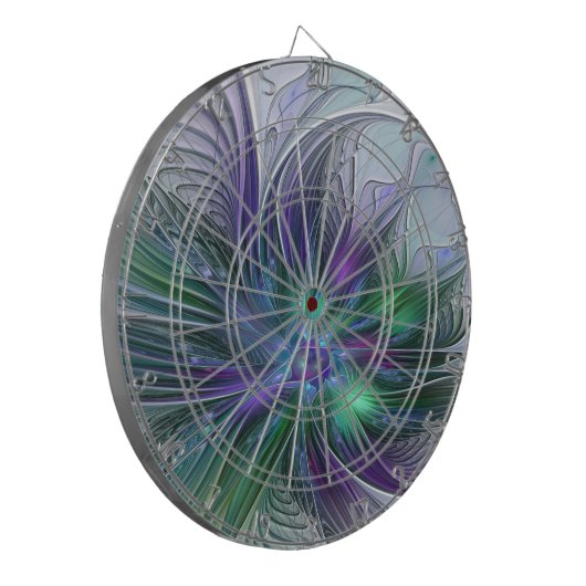 Lila grüne Blume Moderne Abstrakte Kunst Fraktal Dartscheibe (Vorderseite Links)