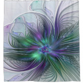 Lila Grüne Blume Moderne Abstrakte Kunst Fraktal Duschvorhang (Vorderseite)
