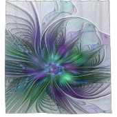Lila grüne Blume Moderne Abstrakte Kunst Fraktal Duschvorhang (Vorderseite)