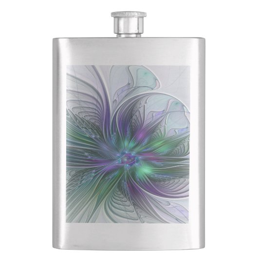 Lila grüne Blume Moderne Abstrakte Kunst Fraktal Flachmann (Vorderseite)