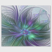 Lila grüne Blume Moderne Abstrakte Kunst Fraktal Geschenkpapier (Flach)