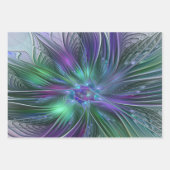 Lila grüne Blume Moderne Abstrakte Kunst Fraktal Geschenkpapier Set (Vorderseite 2)
