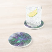 Lila grüne Blume Moderne Abstrakte Kunst Fraktal Getränkeuntersetzer (Seite)