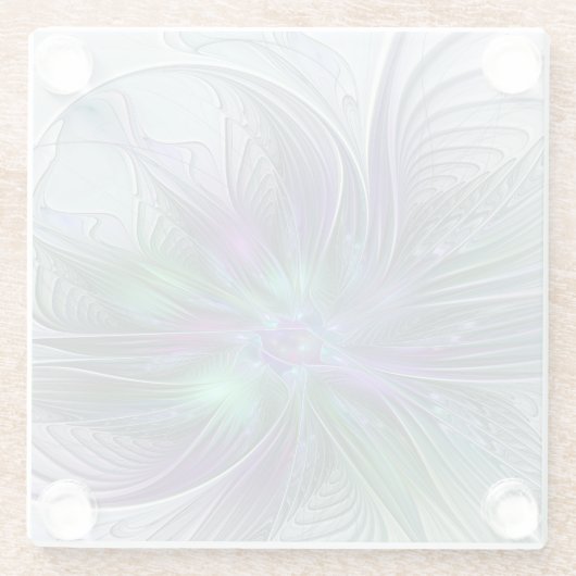 Lila grüne Blume Moderne Abstrakte Kunst Fraktal Glasuntersetzer (Rückseite)