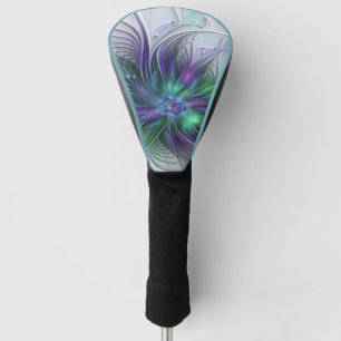 Lila grüne Blume Moderne Abstrakte Kunst Fraktal Golf Headcover