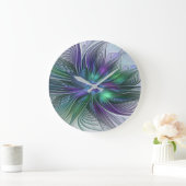 Lila grüne Blume Moderne Abstrakte Kunst Fraktal Große Wanduhr (Zuhause)