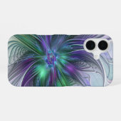Lila grüne Blume Moderne Abstrakte Kunst Fraktal iPhone 16 Hülle (Rückseite (Horizontal))