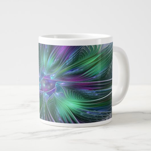 Lila grüne Blume Moderne Abstrakte Kunst Fraktal Jumbo-Tasse (Vorderseite Rechts)