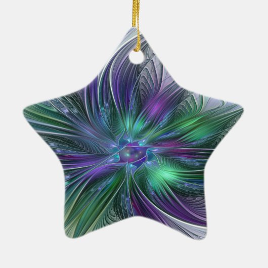 Lila grüne Blume Moderne Abstrakte Kunst Fraktal Keramik Ornament (Hinten)