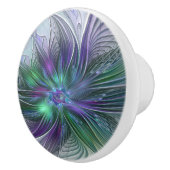 Lila grüne Blume Moderne Abstrakte Kunst Fraktal Keramikknauf (Rechts)