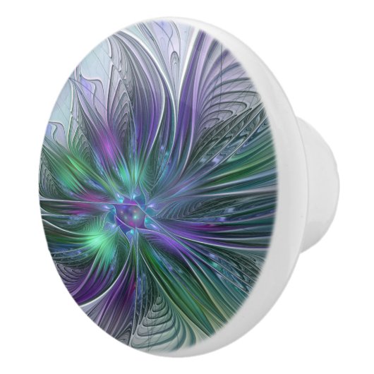Lila grüne Blume Moderne Abstrakte Kunst Fraktal Keramikknauf (Rechts)