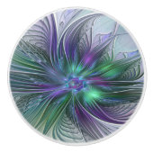 Lila grüne Blume Moderne Abstrakte Kunst Fraktal Keramikknauf (Vorderseite)