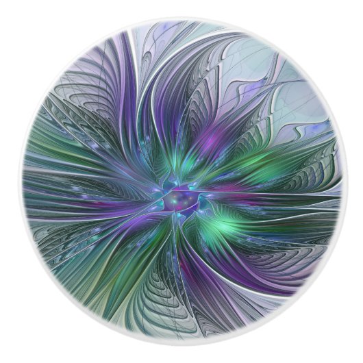 Lila grüne Blume Moderne Abstrakte Kunst Fraktal Keramikknauf (Vorderseite)